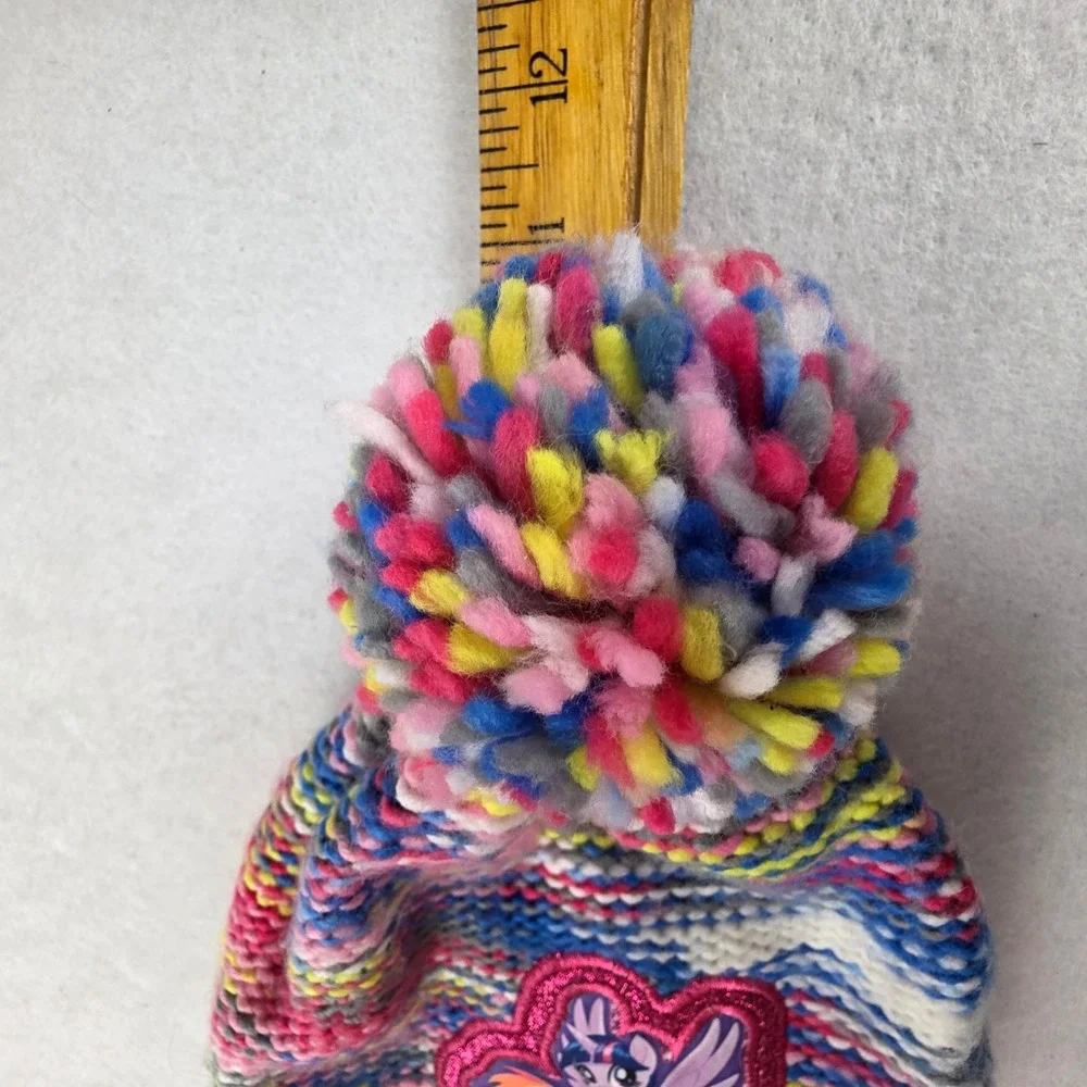 My Little Pony Kids Multi-Color Knit Beanie Pom Pom Hat Rainbow Dash Pinkie Pie